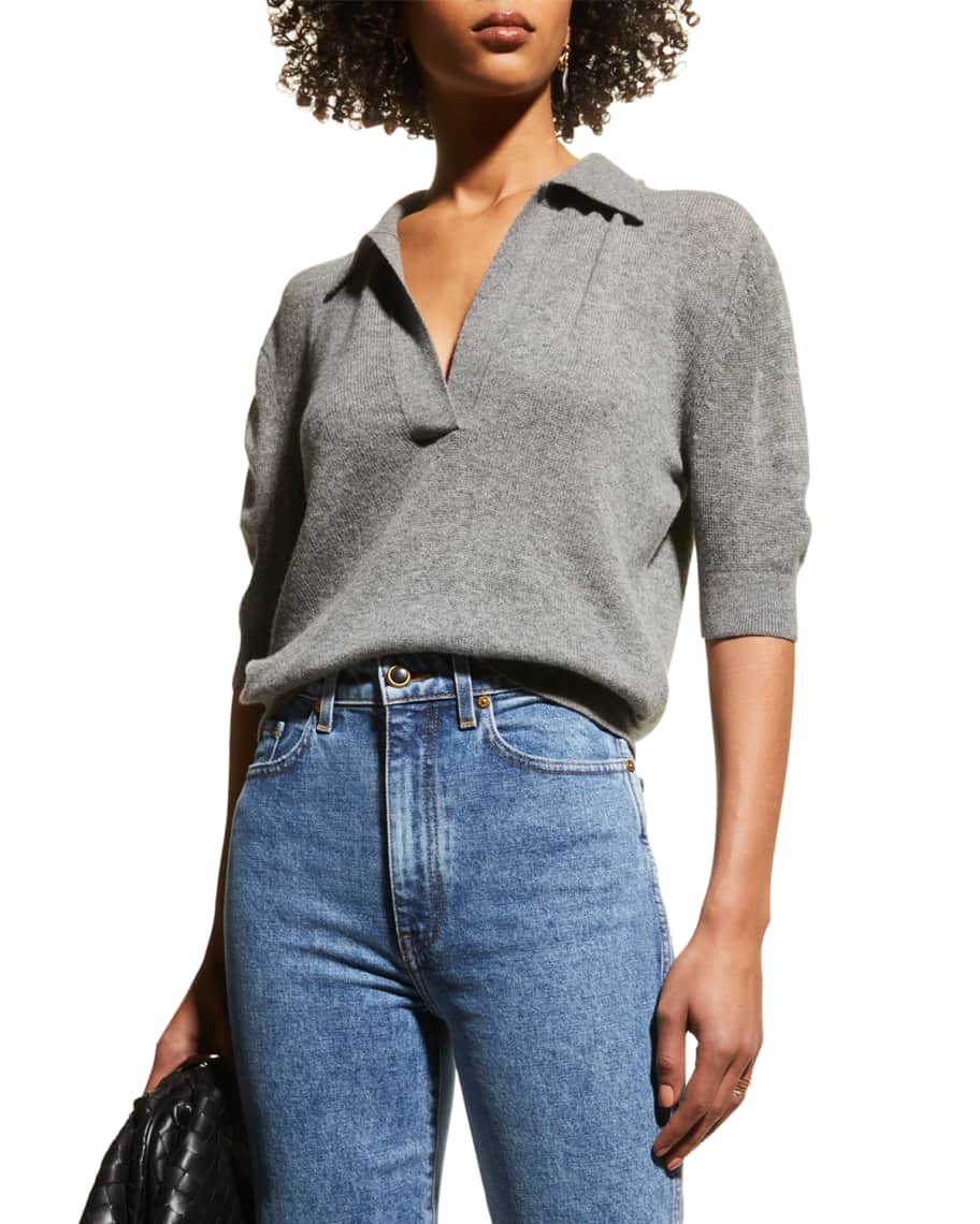 Shrunken Jo cashmere-blend polo sweater in grey - Khaite
