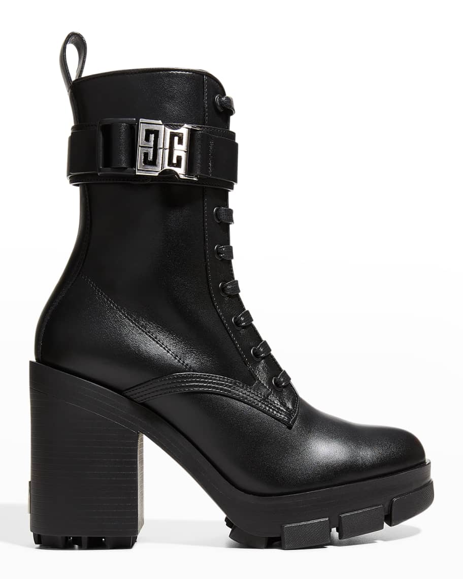 Black Givenchy Terra Leather Heeled Combat Boots