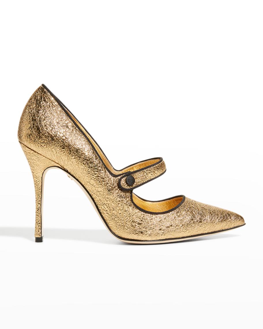 Escarpins Manolo Blahnik 'Campari' Mary Jane - Cuir Verni Bleu Marine - Talons Aiguilles - Taille 38.5