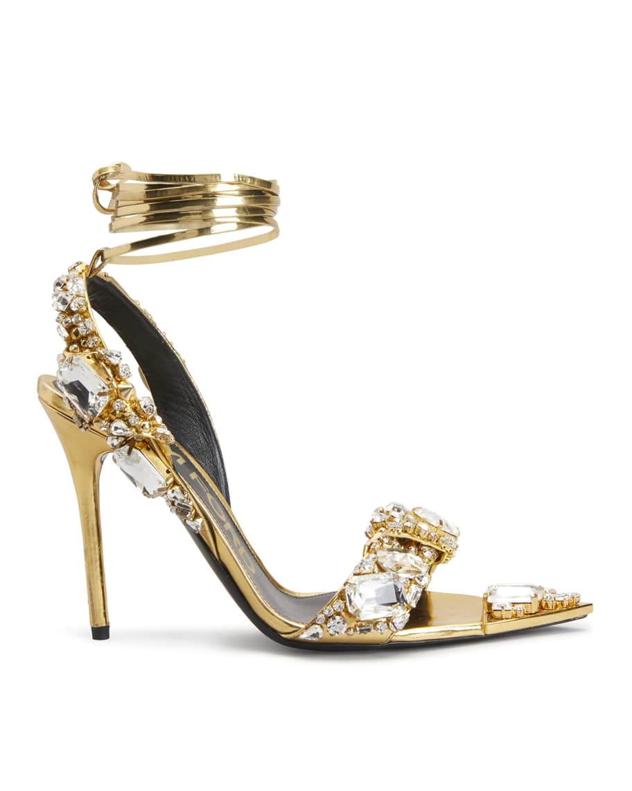 TOM FORD Metallic Crystal Ankle Tie Sandals Neiman Marcus