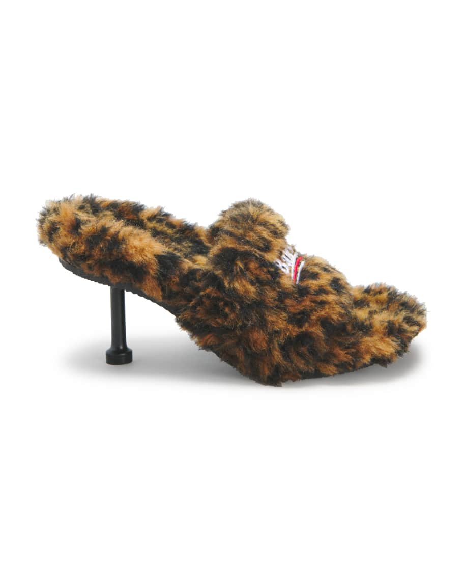 Balenciaga Leopard Print Faux Fur Logo Sandals Neiman Marcus