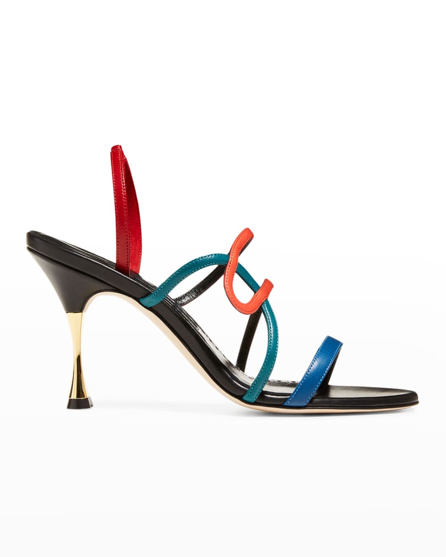 Manolo Blahnik Licenzata 90mm Colorblock Metal-Heel Strappy