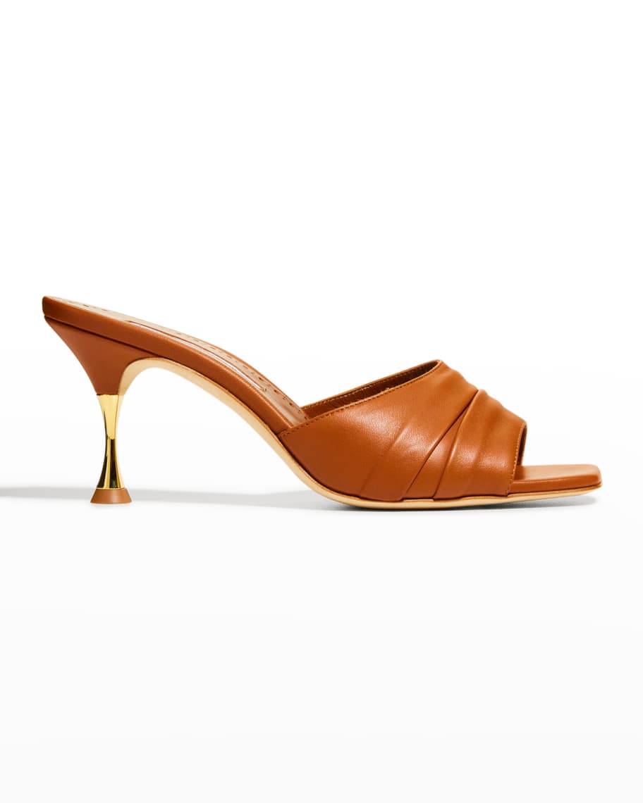 Manolo Blahnik Picoux Lambskin Kitten-Heel Sandals | Neiman Marcus