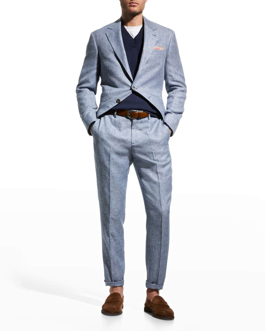 Brunello Cucinelli Men's Diagonal Linen-Blend Suit | Neiman Marcus