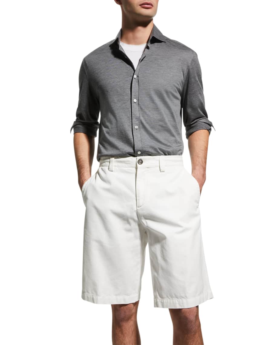 Brunello Cucinelli Men's Silk-Cotton Jersey Sport Shirt | Neiman Marcus