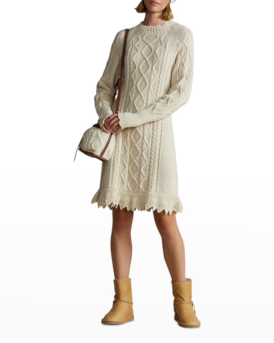 Polo Ralph Lauren Aran-Knit Scalloped-Hem Sweater Dress | Neiman Marcus