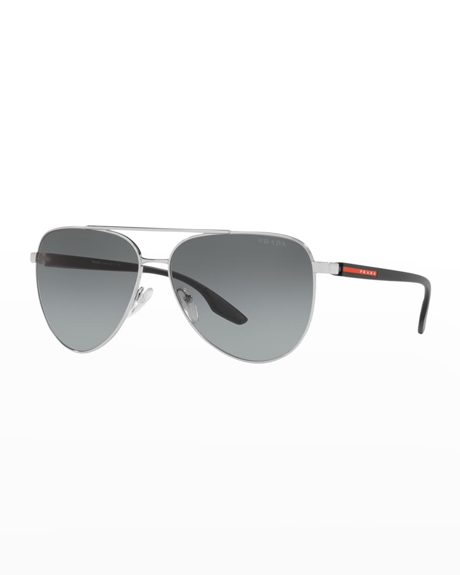 Prada Men's 52WS Polarized Steel Aviator Sunglasses | Neiman Marcus