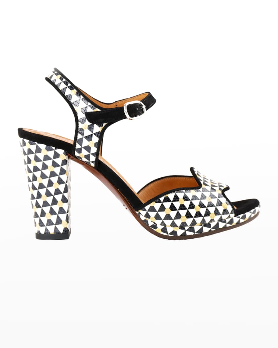 Chie Mihara Pekin Pattern Leather Ankle-Strap Sandals | Neiman Marcus
