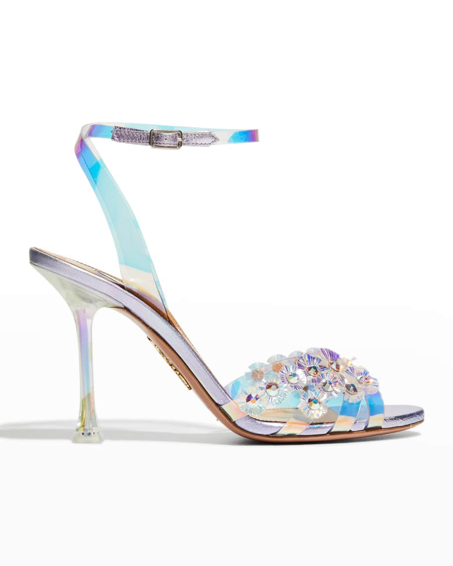 Aquazzura Meteorite Iridescent Starburst Ankle Strap Sandals Neiman Marcus