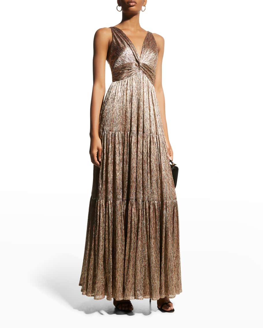 Sabina Musayev Pacific Gold Foil Empire Dress | Neiman Marcus