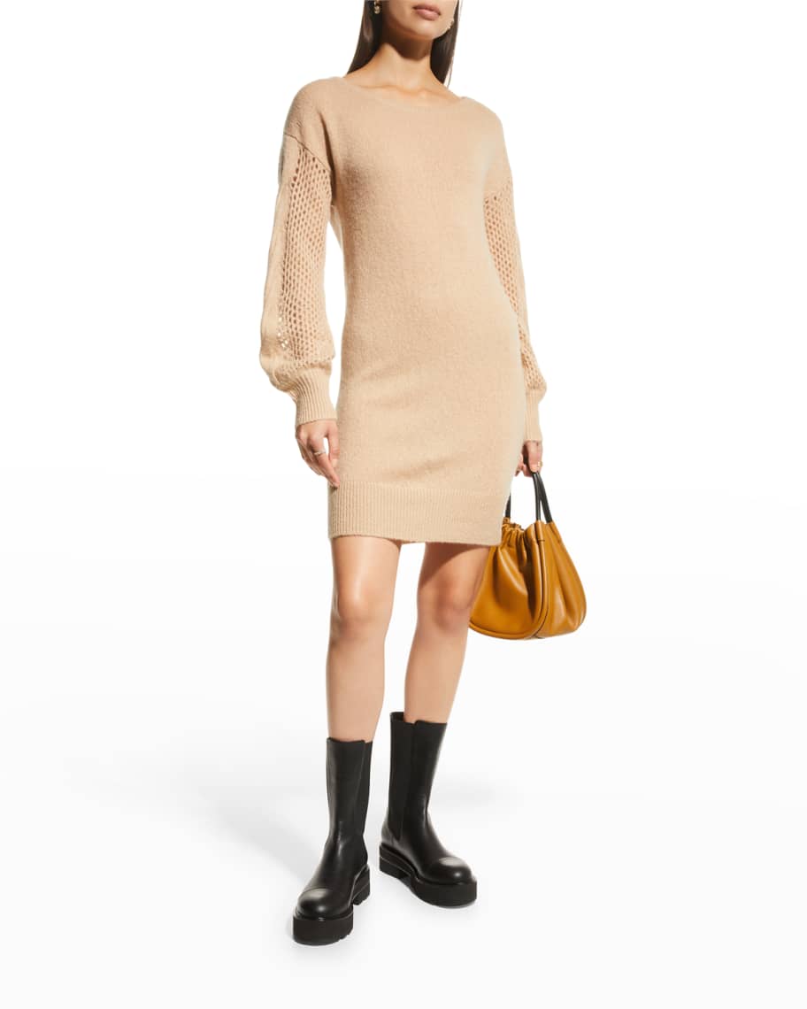 Naadam Open Cable-Knit Merino/Cashmere Tunic Dress | Neiman Marcus