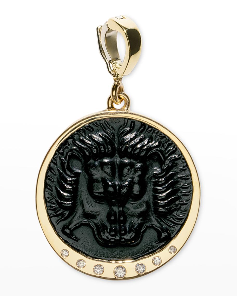 AZLEE Lion Medium Black Glass Coin Charm with Scattered Diamonds ...