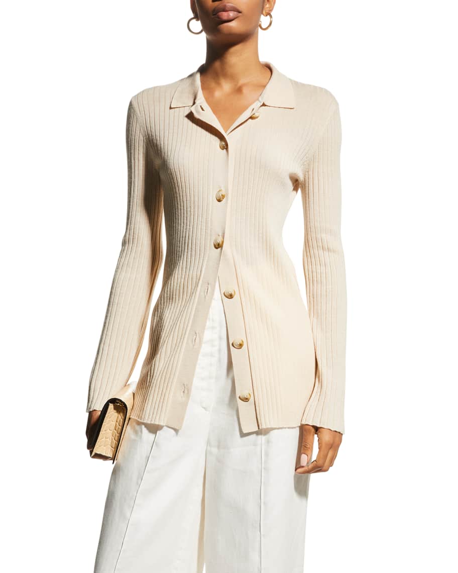 Loulou Studio Polo Ribbed Cashmere Wool Cardigan Neiman Marcus