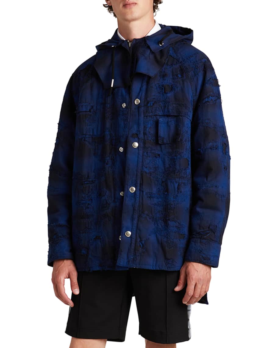 Givenchy Men's Destroyed Quilted Overshirt | Neiman Marcus