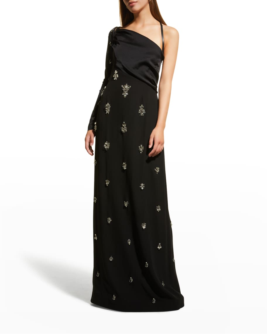 Givenchy Crystal Ring Embellished One-Shoulder Gown Neiman Marcus