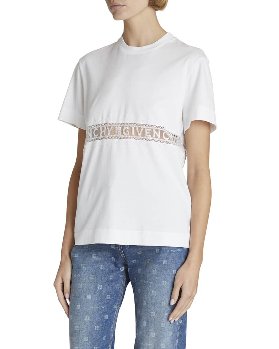 Givenchy Logo Lace Insert T-Shirt | Neiman Marcus