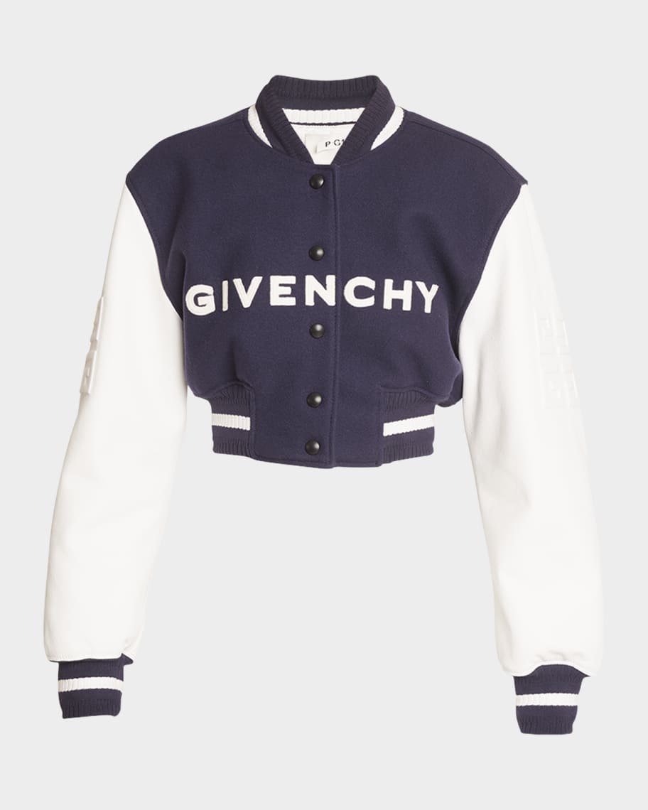 Givenchy Mixed-Media Logo-Embroidered Crop Bomber Jacket