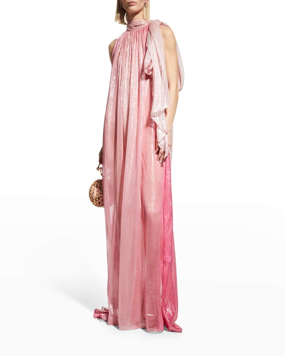 Halston Tay Metallic Chiffon Ombre Gown Neiman Marcus