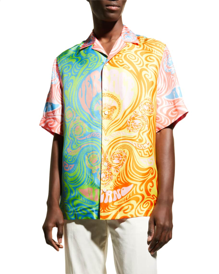 Versace Allover Silk Bowling Shirt in Multicoloured - Versace