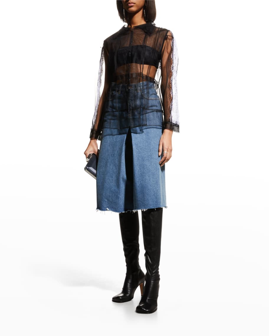 【MAISON MARGIELA】LACE-TRIM JACKET Maison Margiela Sheer Tulle Shirt Jacket w/ Lace Trim