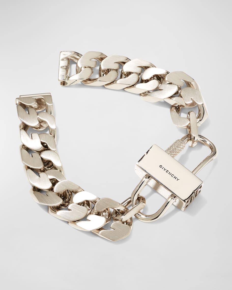 Givenchy Men's G-Chain Lock Small Silvery Bracelet | Neiman