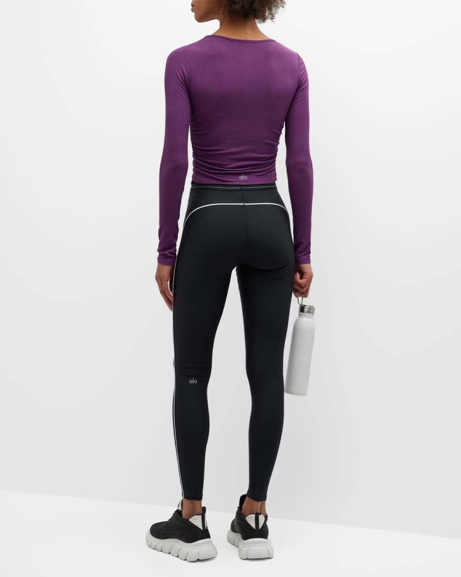 Image 3 of 6: Gathered Long-Sleeve Crop Top