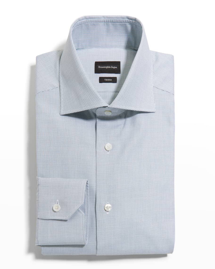ZEGNA Men's Micro-Check Trofeo™ Cotton Dress Shirt | Neiman Marcus
