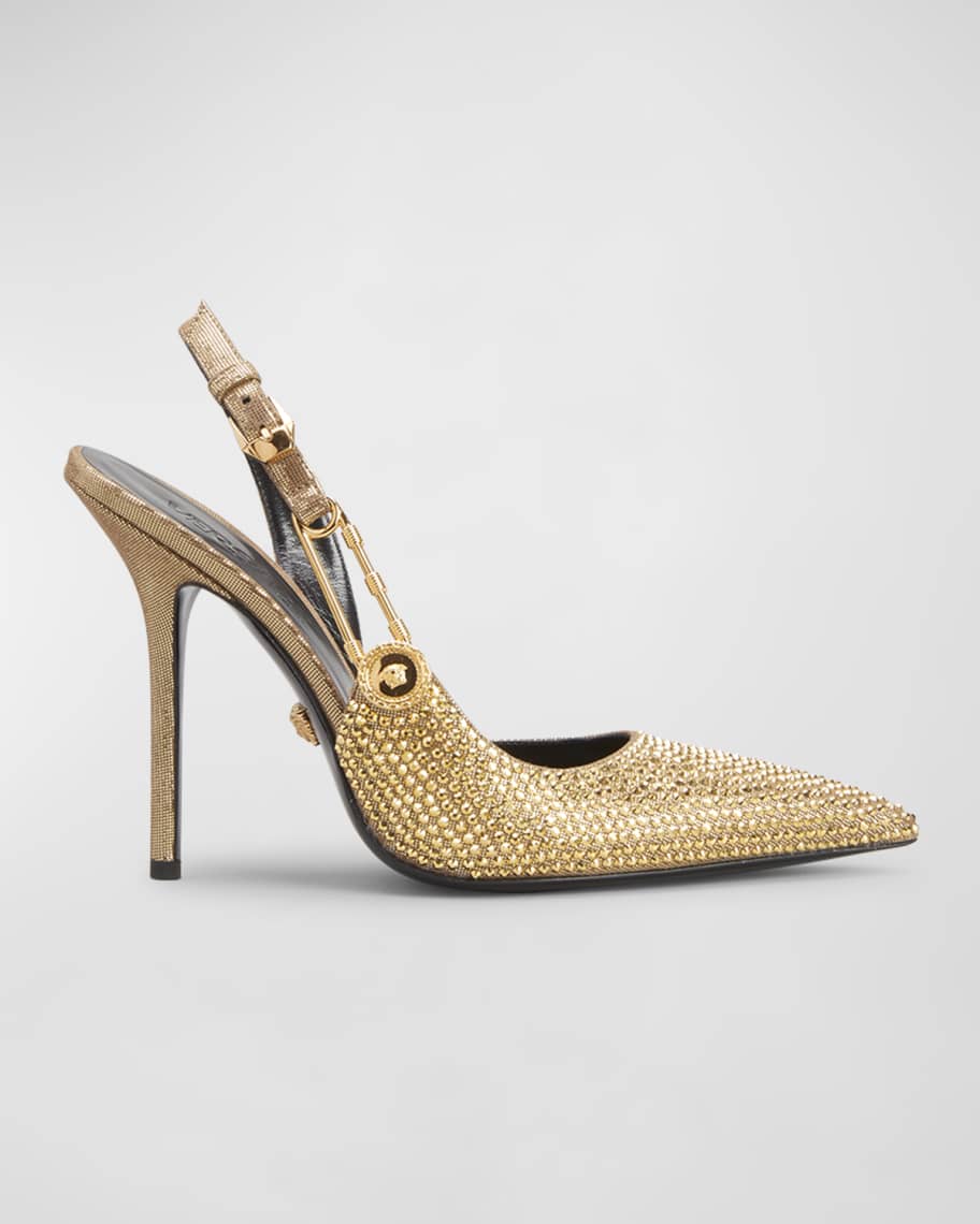Versace Safety Pin Embellished Slingback Pumps | Neiman Marcus