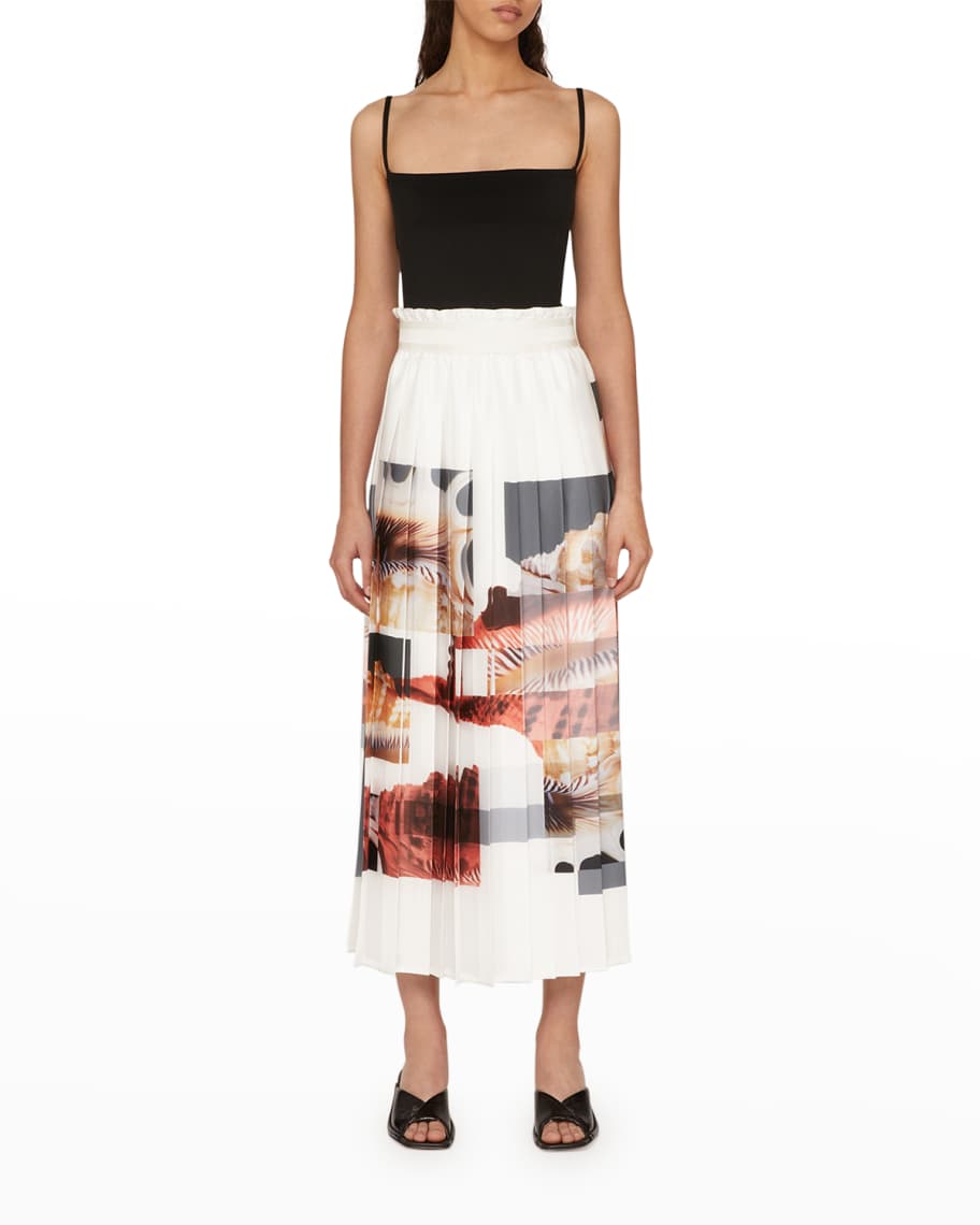 Agnona Abstract Shell-Print Pleated Satin Skirt | Neiman Marcus