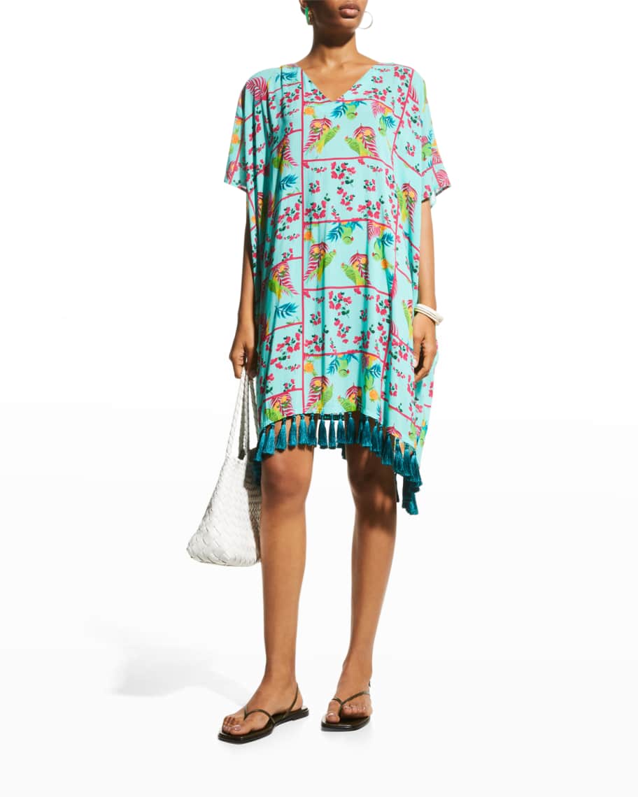 Verandah VNeck Short Tassel Kaftan Dress Neiman Marcus