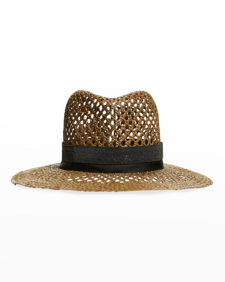 Brunello Cucinelli Natural Raffia Monili&Grosgrian Fedora &hat box.Brand New Brunello Cucinelli - Natural Raffia Monili & Grosgrain Fedora main image 2