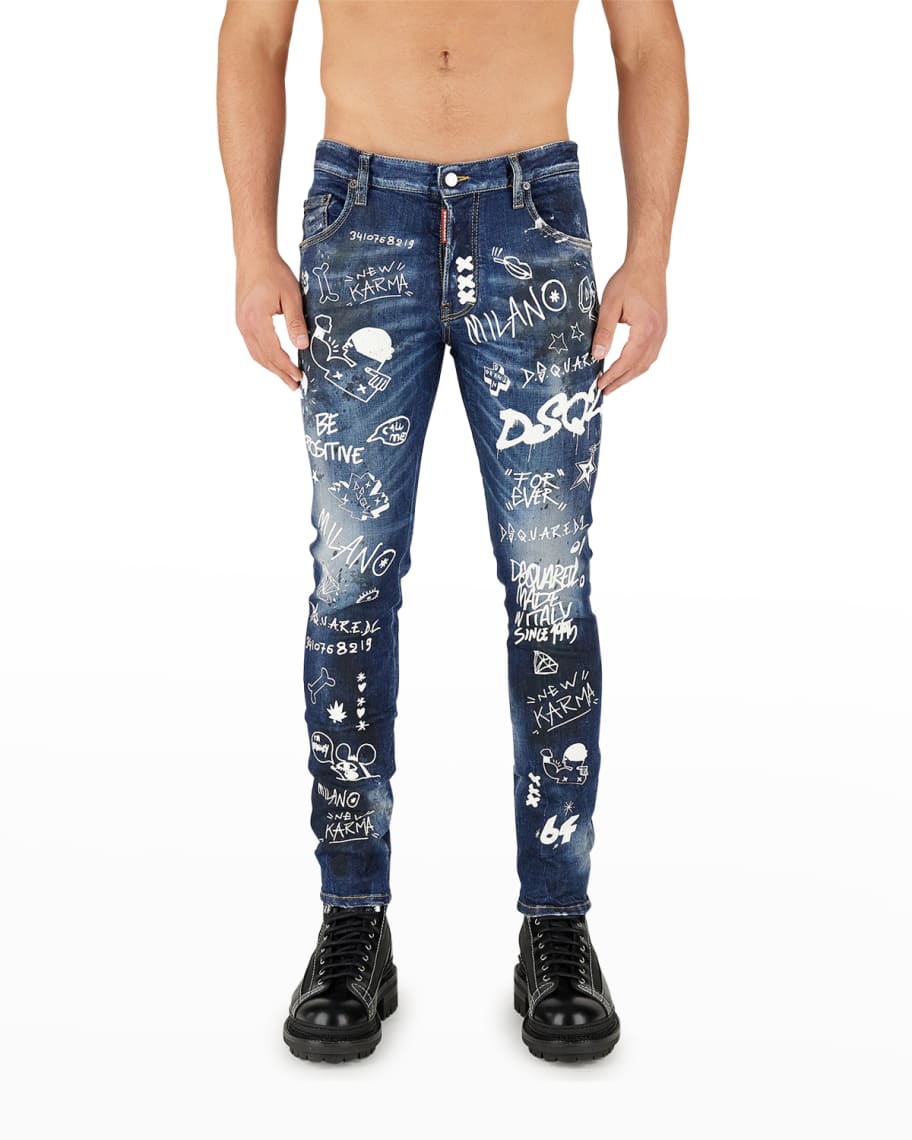 パンツ Dsquared2 Slim Fit Graffiti Print Jeans Dsquared2 Men's Graffiti Skater Jeans | Neiman Marcus
