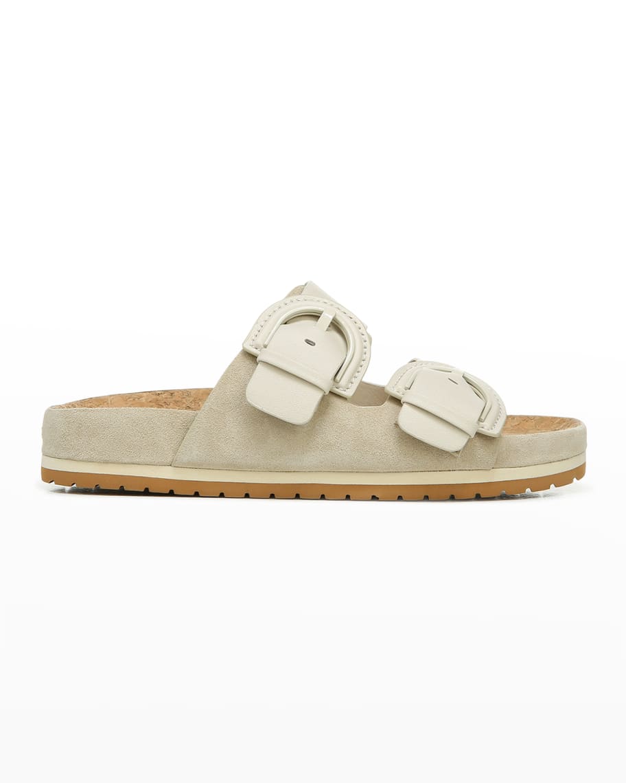 Vince Glyn Suede Double Buckle Slide Sandals Neiman Marcus