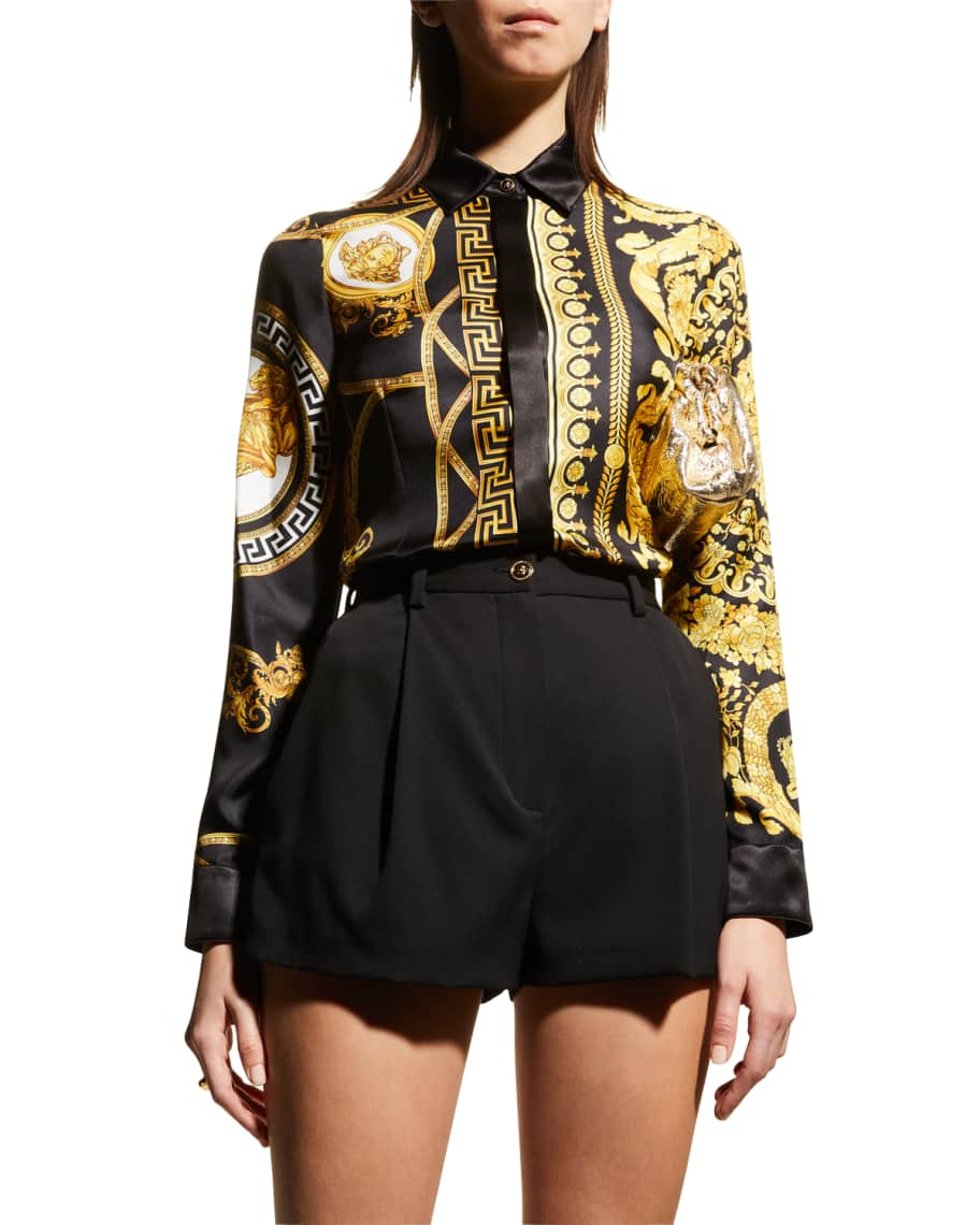 Versace La Coupe Des Dieux-print Silk Shirt in Black for Men