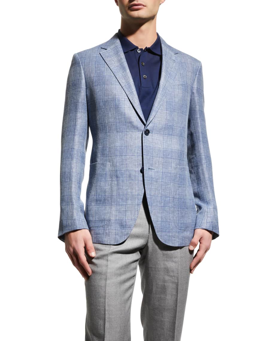 ZEGNA Men's Tonal Plaid Linen-Blend Sport Jacket | Neiman Marcus