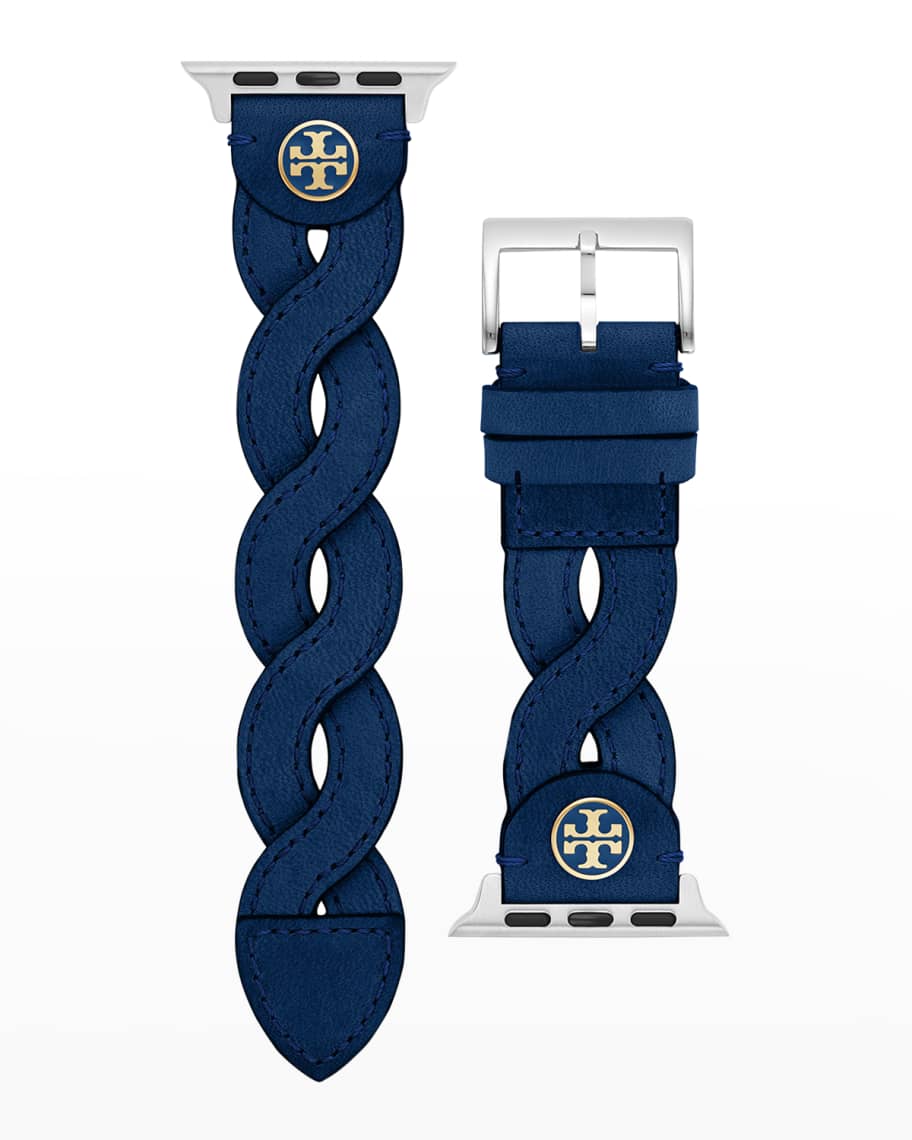 Tory Burch Braided Leather Apple Watch Band in Navy, 38-40mm | Neiman Marcus