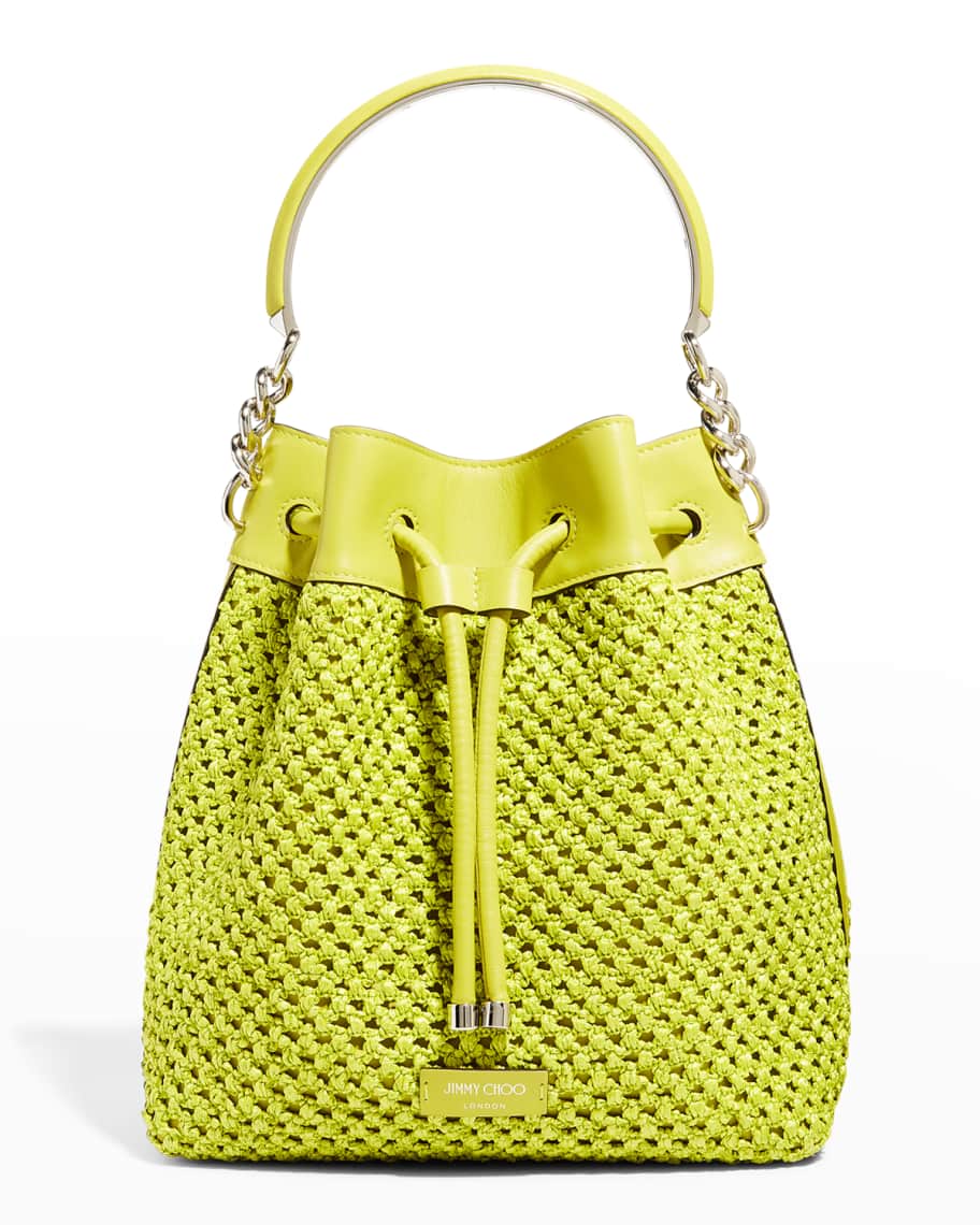 Jimmy Choo Bon Bon Braided Leather Bucket Bag | Neiman Marcus