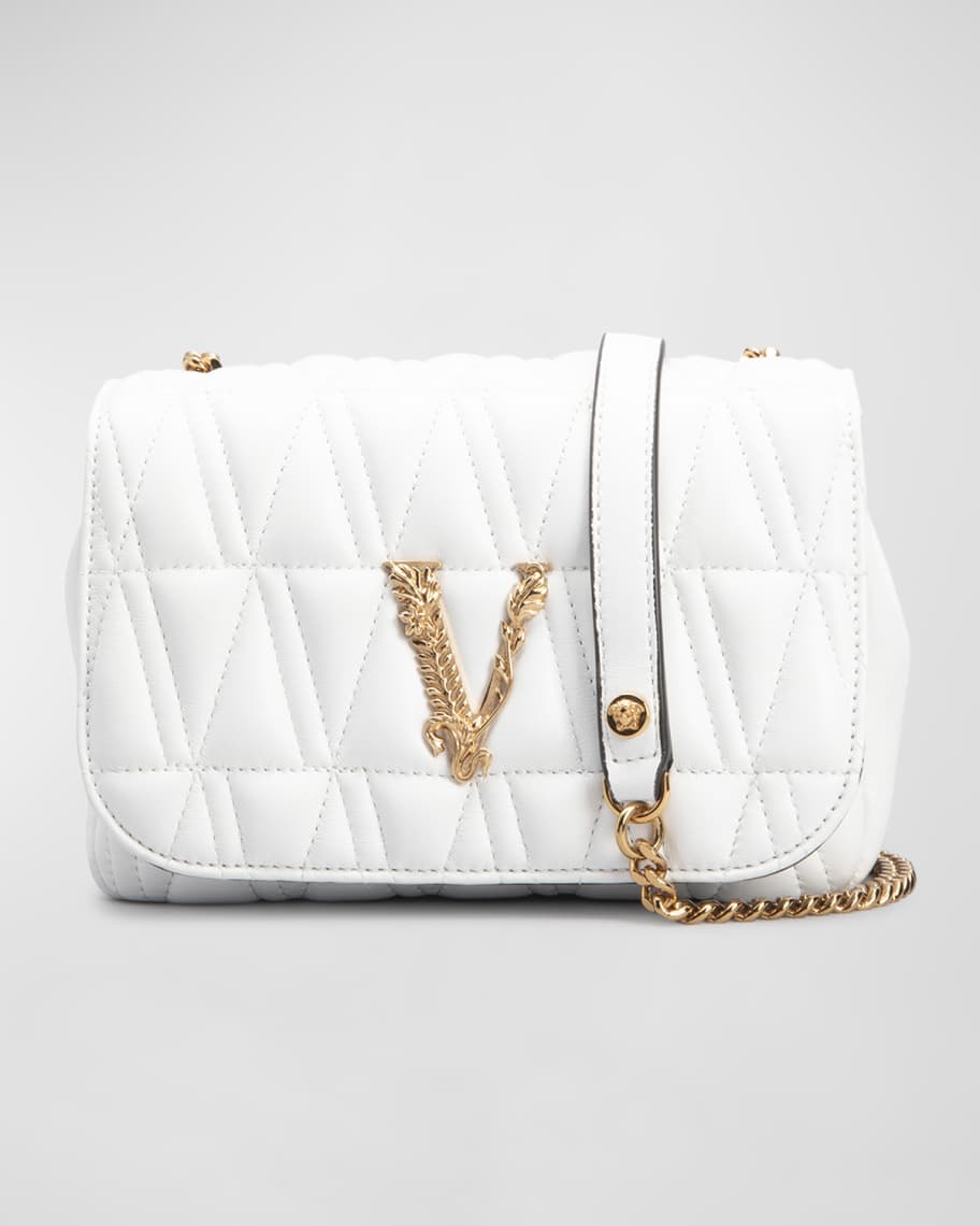 Shop Versace Mini Virtus Quilted Leather Crossbody Bag