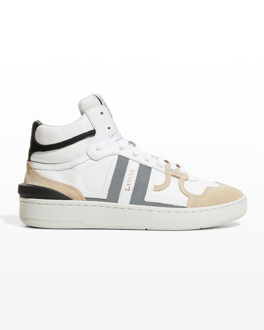 Lanvin Men's Clay Colorblock Mix-Leather High-Top Sneakers