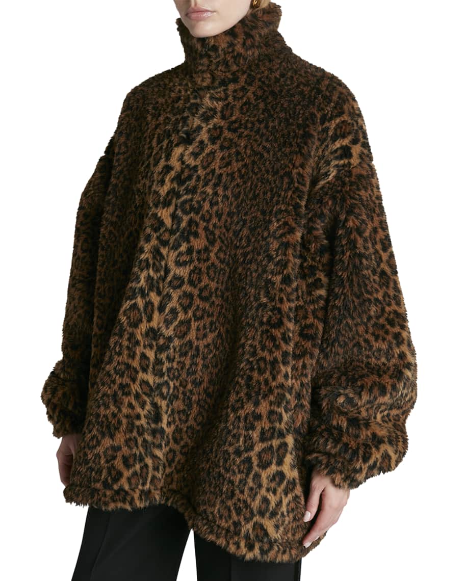 Balenciaga Leopard-Print Faux Fur Oversized Jacket | Neiman Marcus