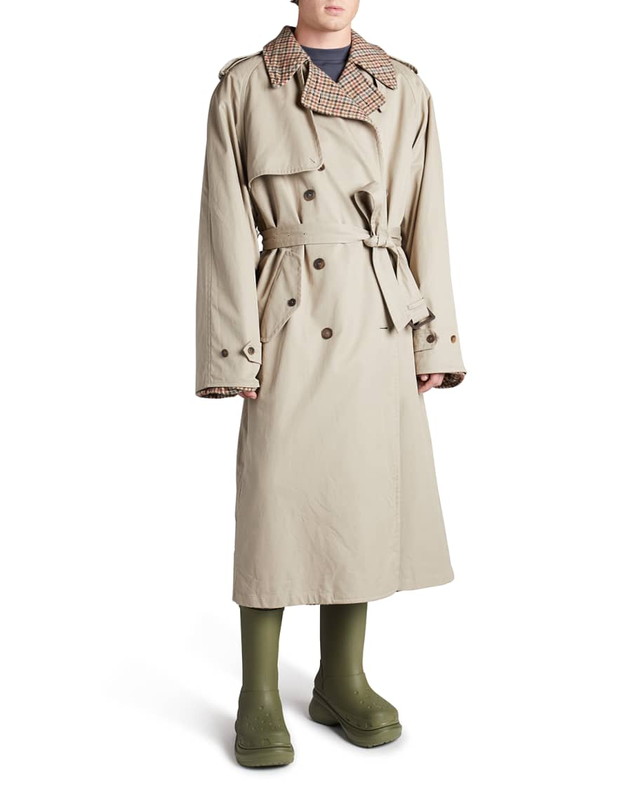 Balenciaga Men's Beige/Brown Reversible Trench Coat, Brand Size 3