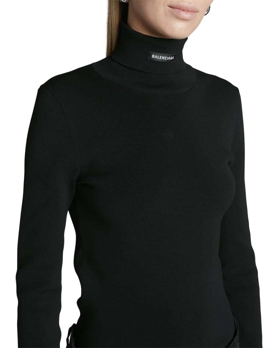 Balenciaga Logo Patch Ribbed Turtleneck Sweater | Neiman Marcus