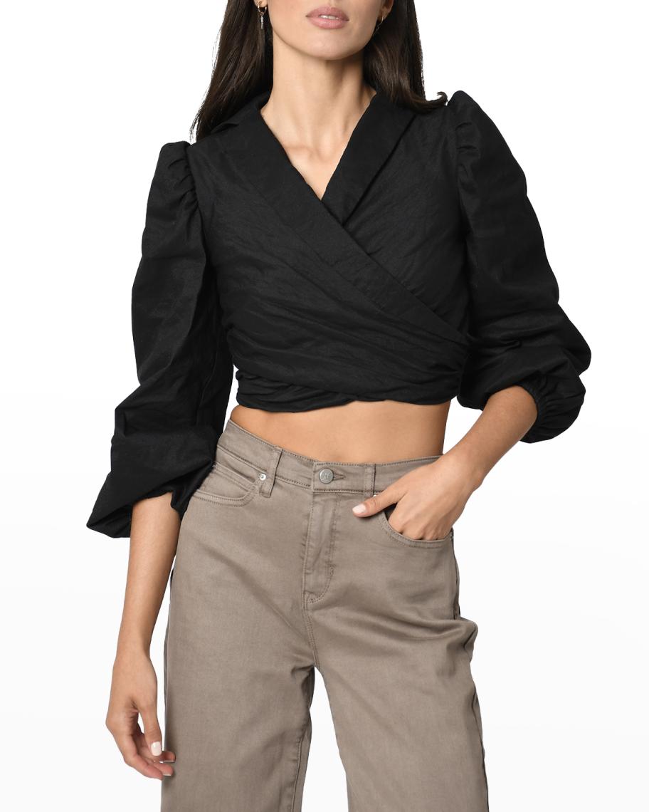 Nicole Miller Cotton Metal Collared Wrap Top | Neiman Marcus