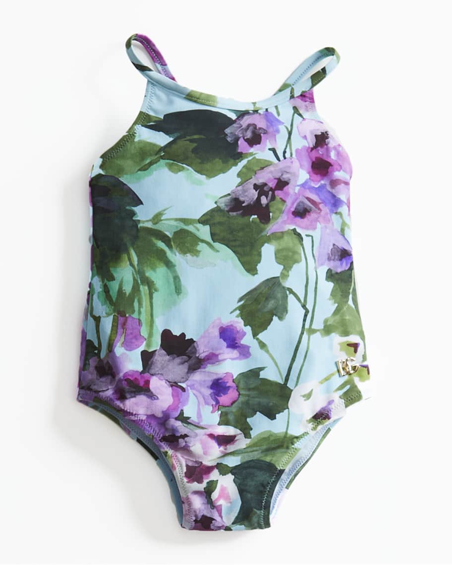 Dolce&Gabbana Girl's Azurra Floral One-Piece Swimsuit, Size 6-36M