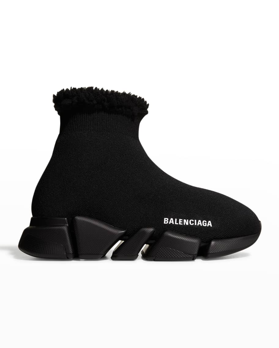 Balenciaga Speed 2.0 Faux Fur Knit Sock Sneakers | Neiman Marcus