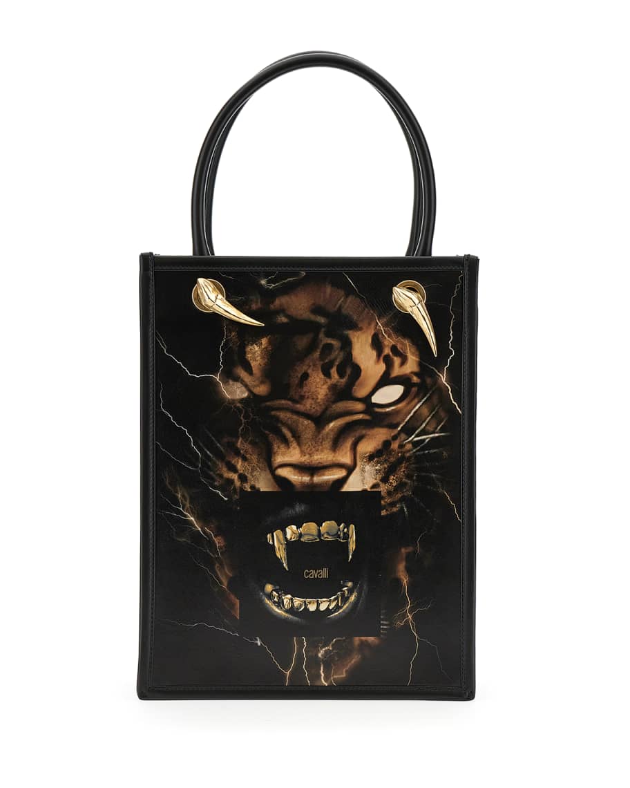 Cavalli Metallic Tiger Teeth North-South Tote Bag | Neiman Marcus