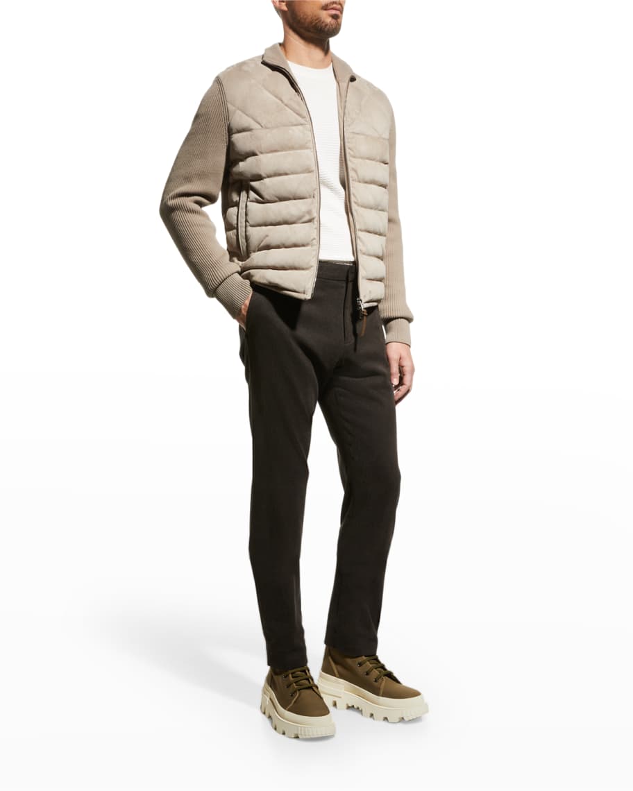 Moncler Men's Suede Down Knit Cardigan | Neiman Marcus