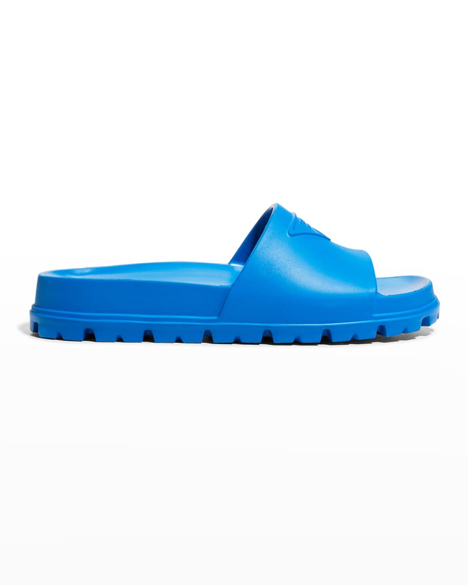 Prada Rubber Logo Pool Sandals | Neiman Marcus
