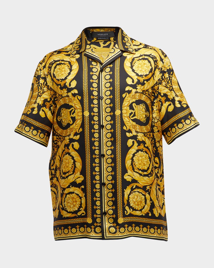 Versace Men's Barocco Silk Camp Shirt Neiman Marcus