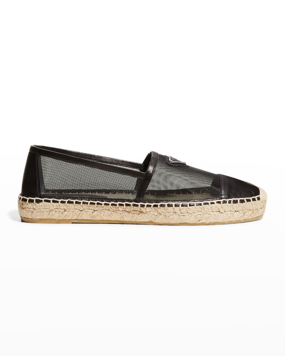 Prada Mesh Leather Logo Loafer Espadrilles